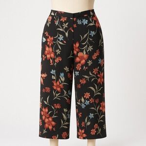 August Max 100% Silk Black Floral Wide Leg Pants 18W Whimsigoth Romantic Flowy